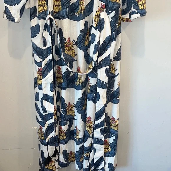 Desmond & Dempsey H&M Tropical White Blue Banana Leaf Dress Women’s Size M NWOT - Picture 8 of 12